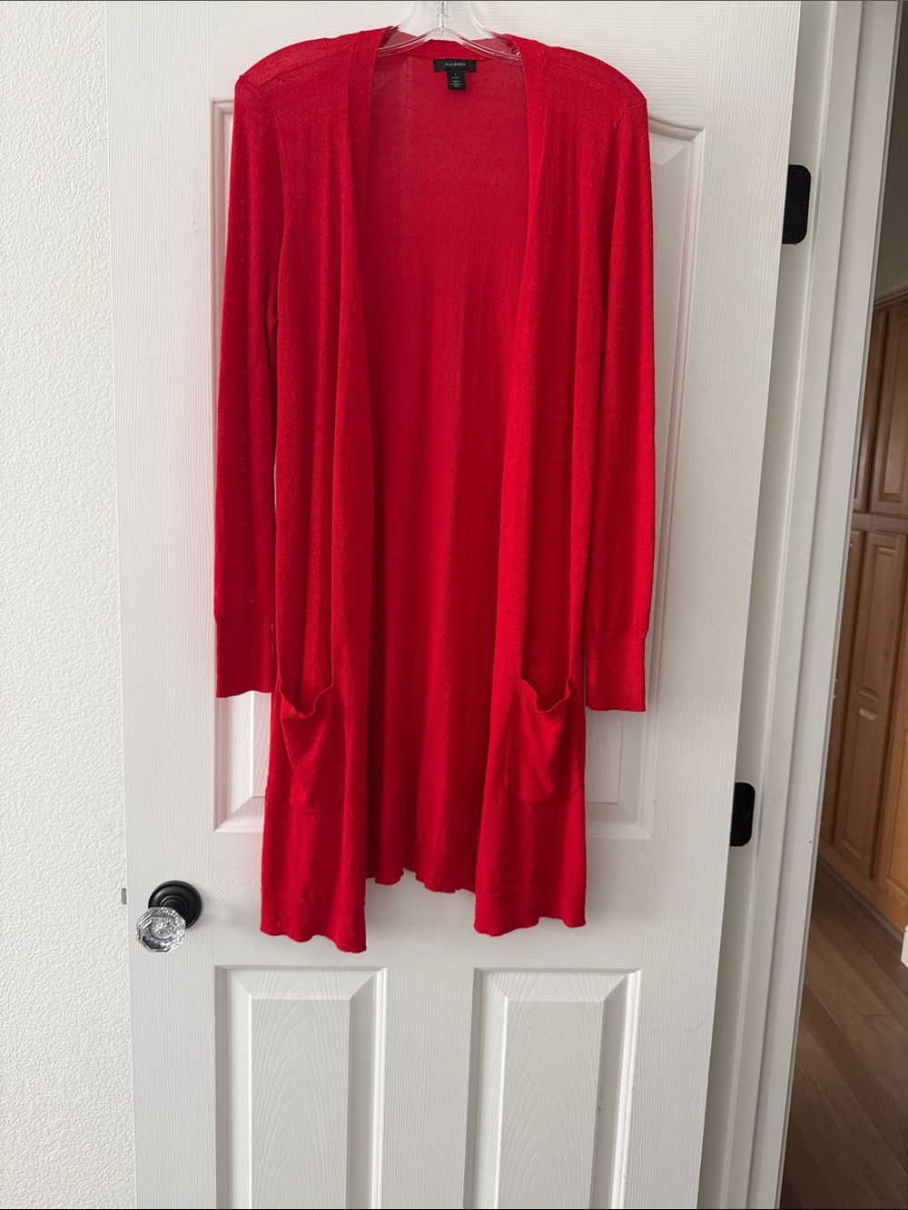 Halogen Open-Front Long Cardigan Sweater - Red